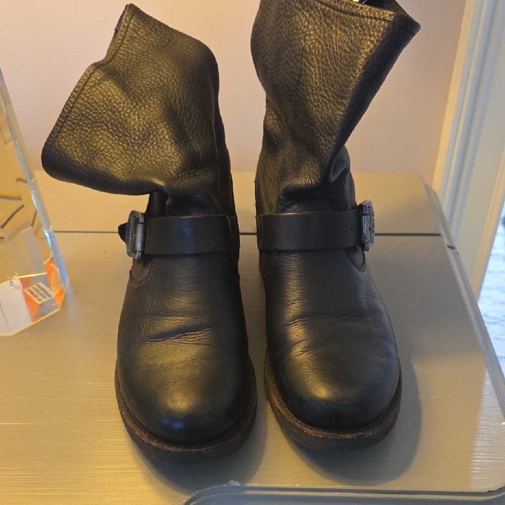 Frye Black Leather Boots with Buckle